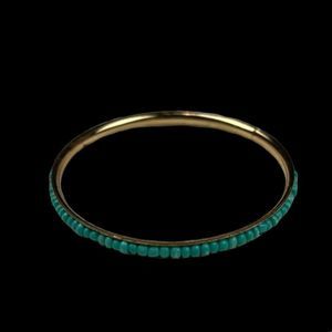 Vintage Metallic Bangle Bracelet with Stretch Turquoise Color Beads